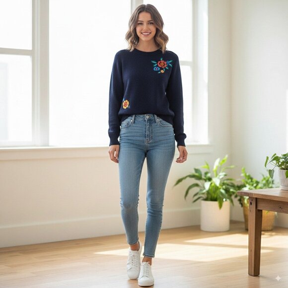 Lost + Wander Sweet Bouquet Pullover Sweater Navy Floral Size Small NWT - Picture 1 of 5